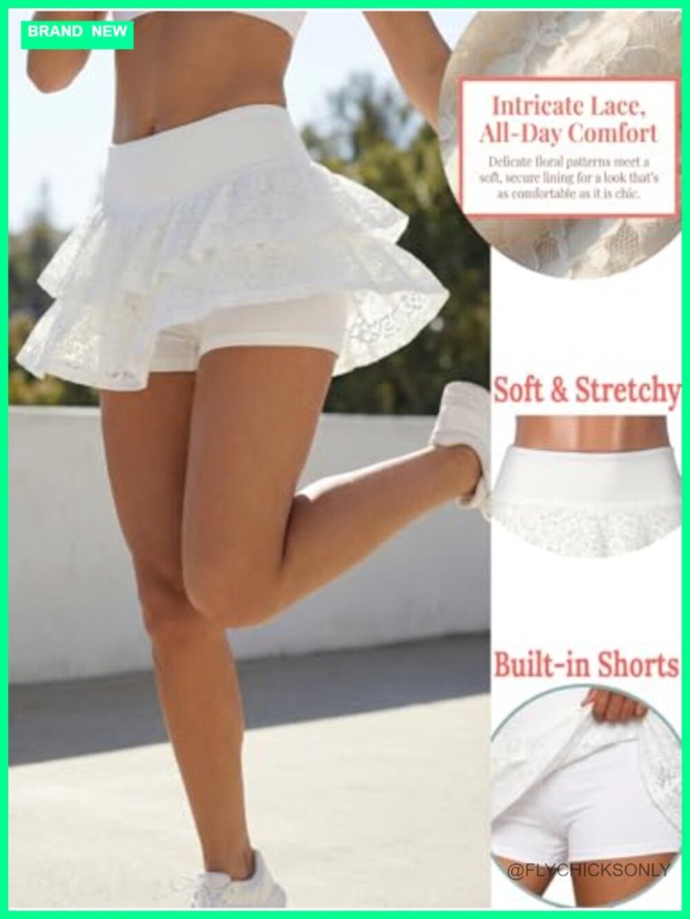 High Stretchy Layered Ruffle Skort with Built-in Shorts Mini - Picture 3 of 5